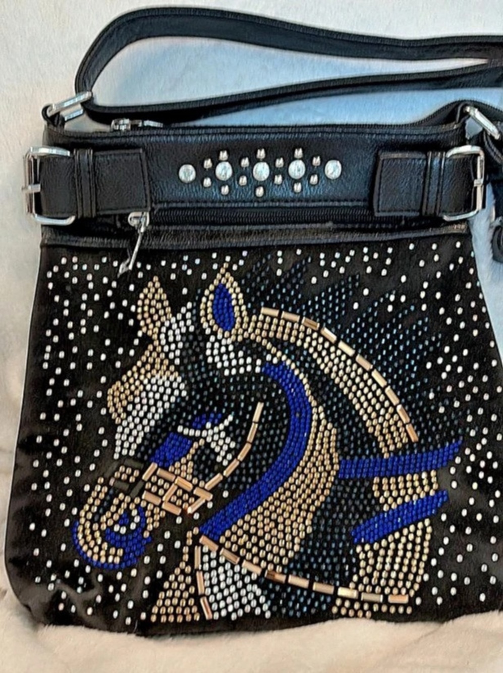 Black & Blue Embellished Crossbody Bag